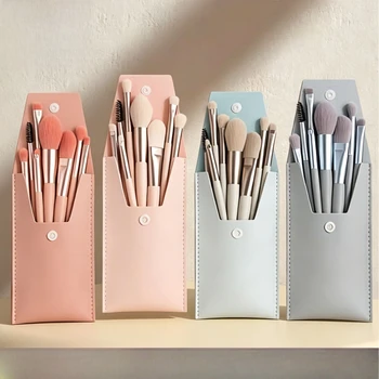 Set di 8 Mini Pennelli per Trucco con Custodia Portatile, Pennelli per Ombretto, Fondotinta e Blush, Strumenti di Bellezza per Principianti