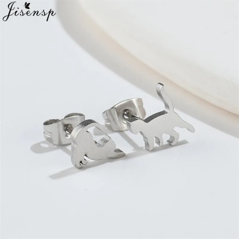Kleine Edelstahl-Katzenohrringe 2025 Minimalistische Niedliche Kätzchen-Ohrstecker Korea-Stil Mädchen Ohrschmuck Accessoires – Detail 35