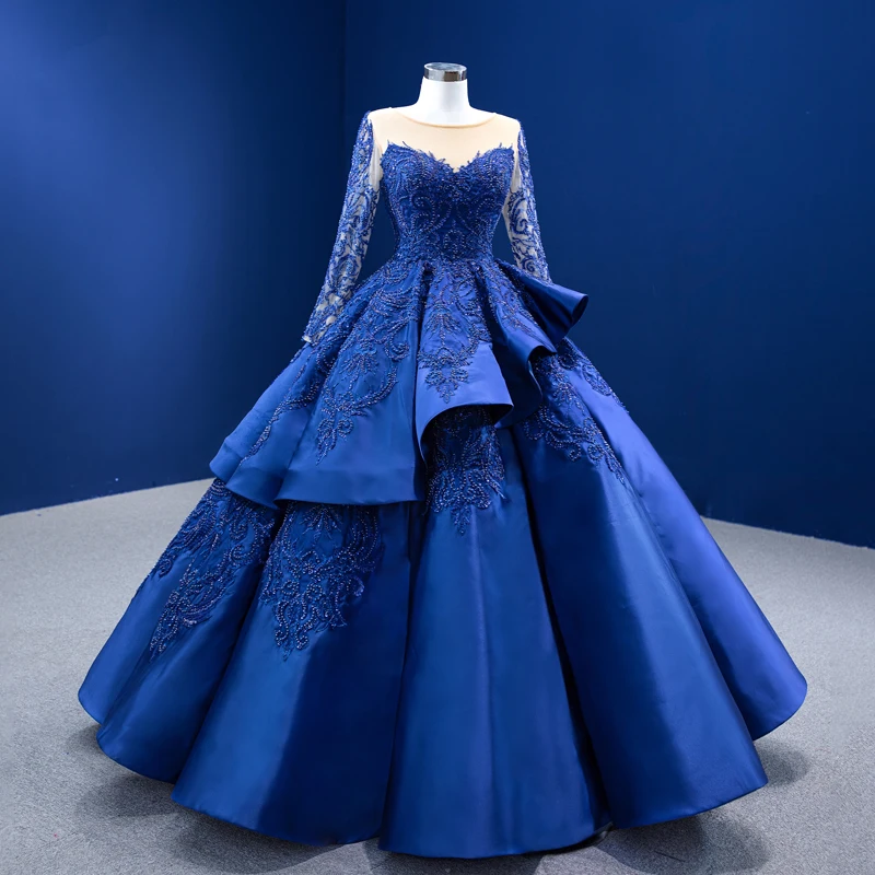 Royal Blue Evening Dresses Long Luxury Celebrity Lace High Neck Ball Gown Rsm222104 Vestidos De Mujer Elegantes Para Fiesta 3