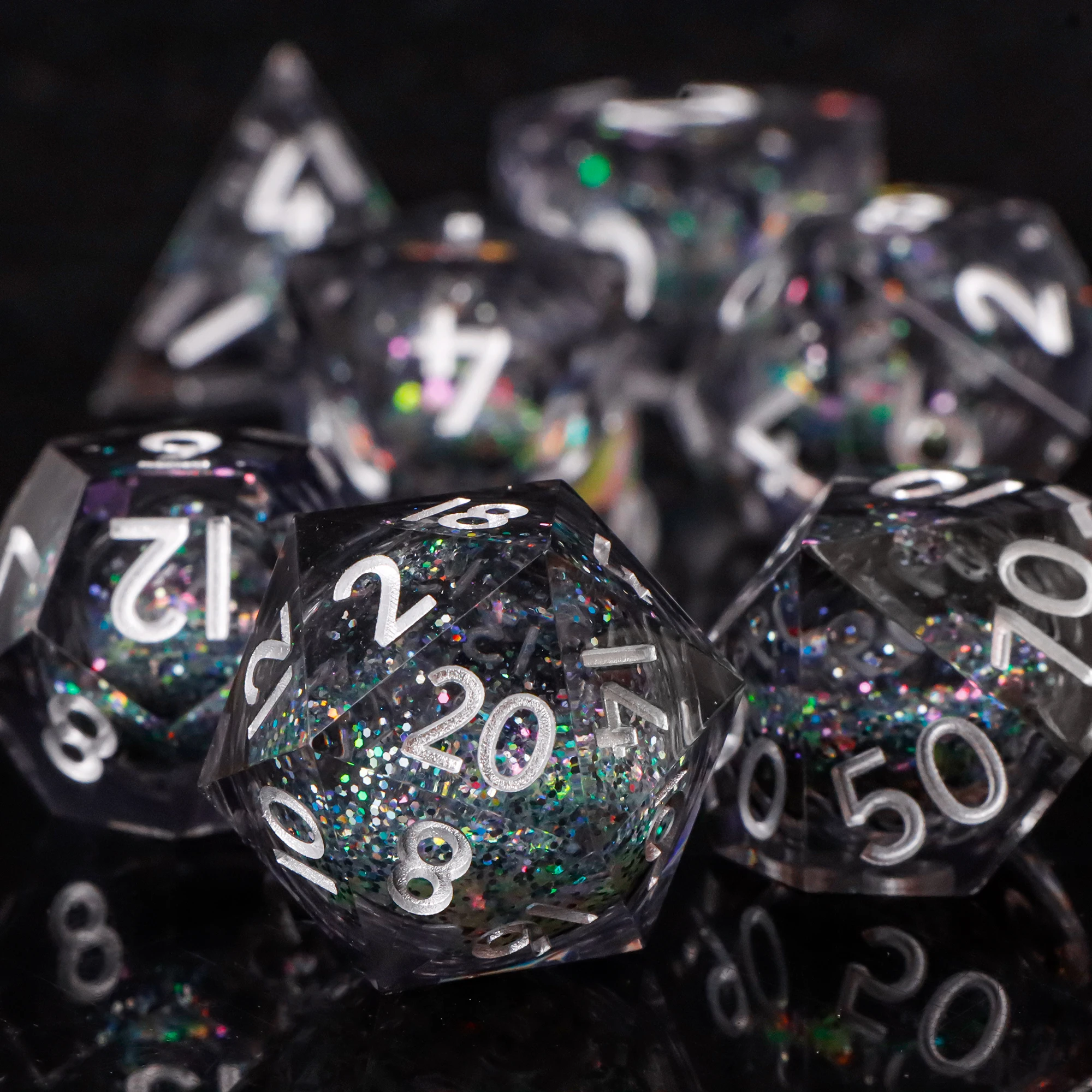 DND 주사위 세트 7개, 퀵샌드 리퀴드 코어 샤프 엣지 수제 D&D 주사위 세트 (던전 앤 드래곤 RPG, MTG 롤플레잉 게임용)