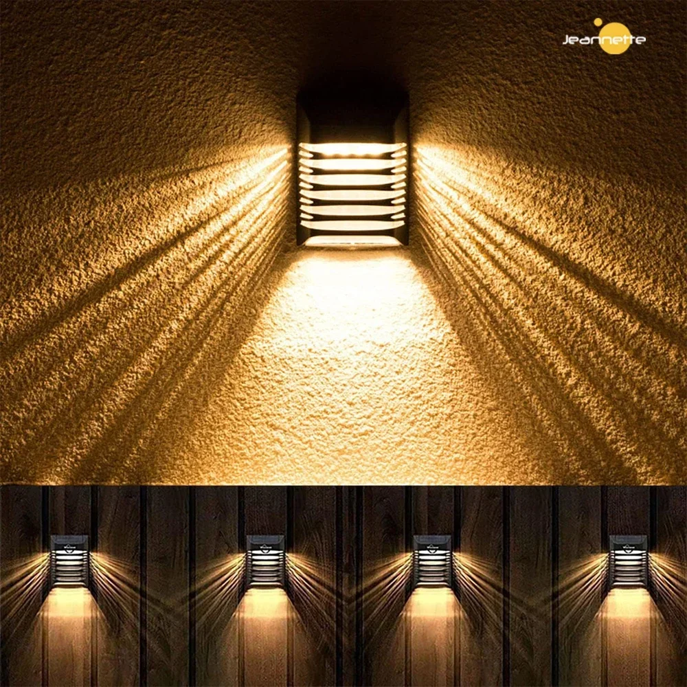 Warm White Lights Solar LED Fence Light Outdoor Lamps Waterproof Solar Panel Garden Light for Stair Path Backyard Outdoor Lights