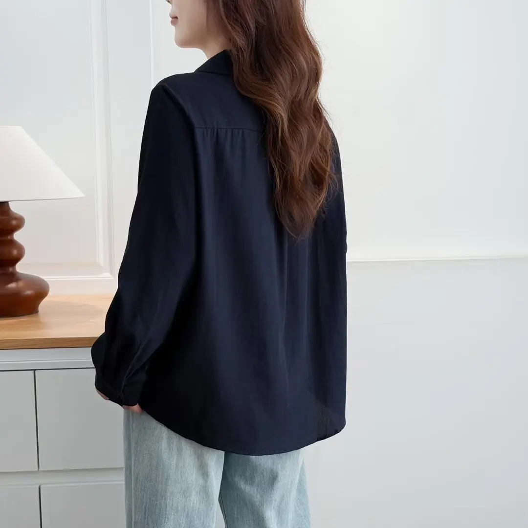 Fashion Plus Size Women's Blouses Elegant Embroidered Pocket Long Sleeve Shirt Stylish Autumn Lyocell Tops 626