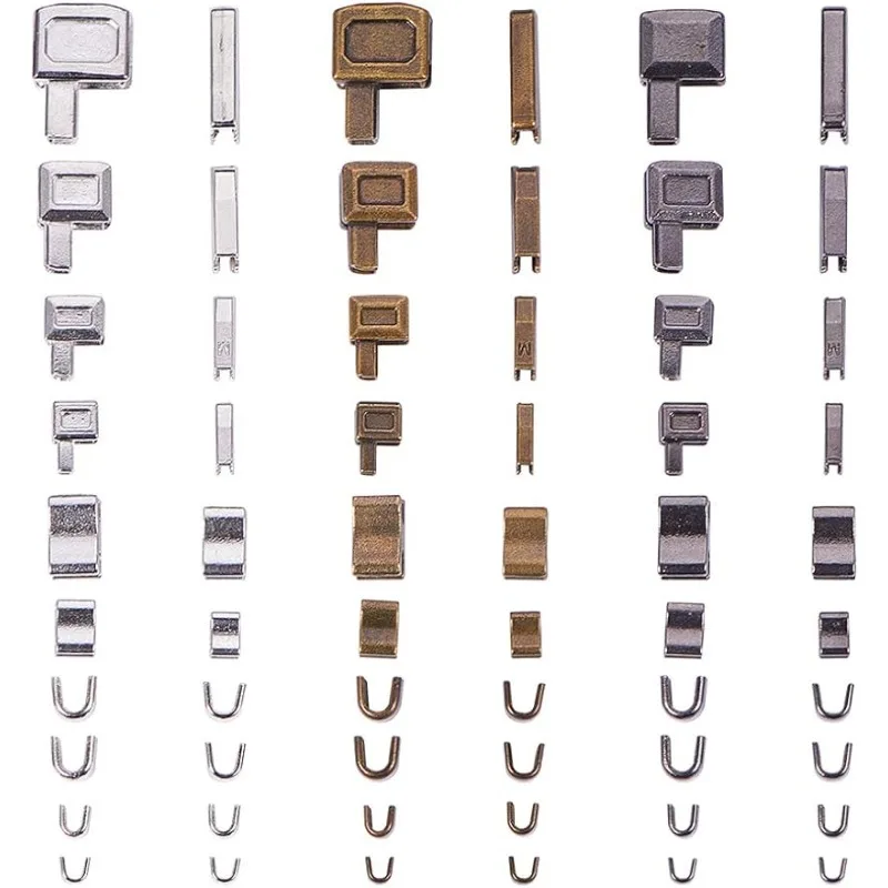 60pcs 4 크기 금속 지퍼 헤드 슬라이더 리테이너 삽입 핀 (12 세트) 코트 자켓 지퍼 수리 키트 용 12 쌍 지퍼
