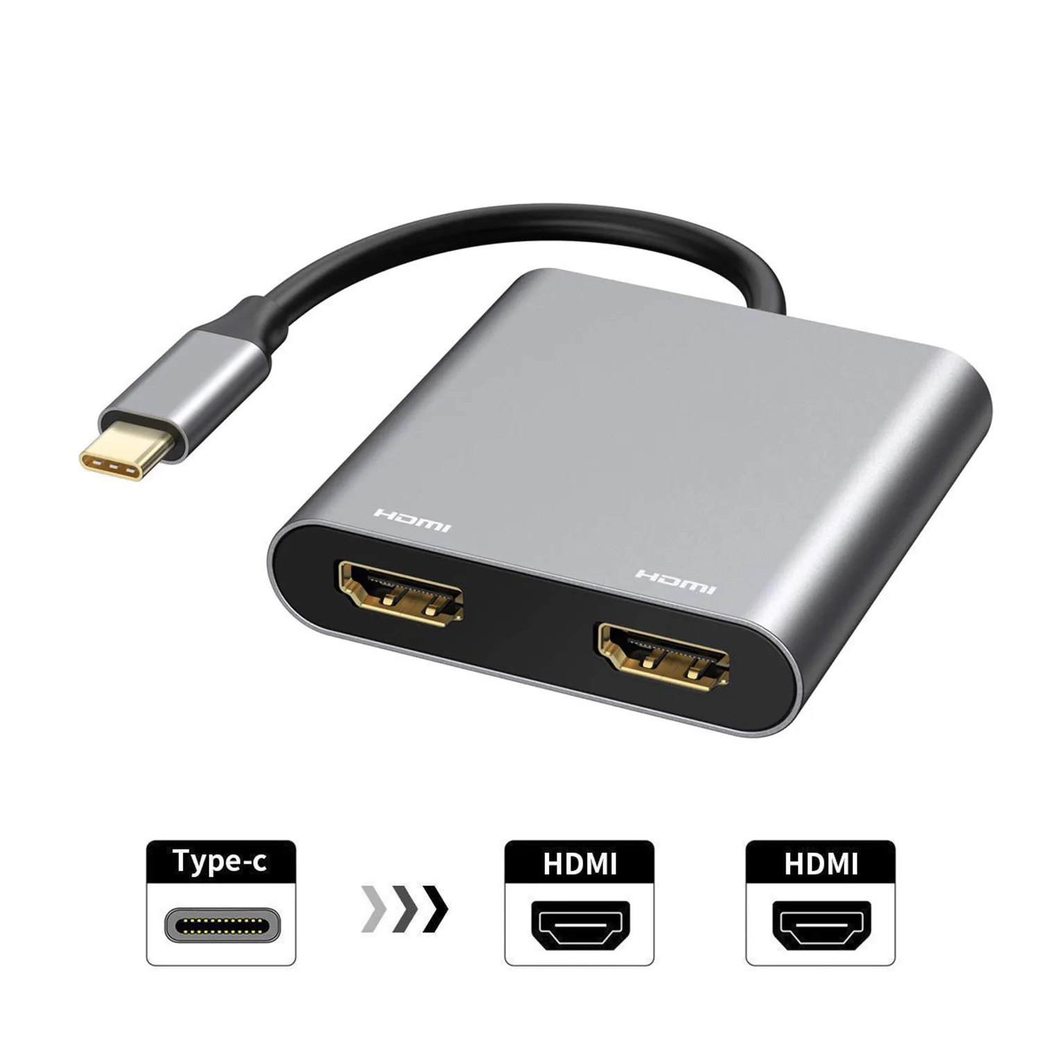 2 Port USB C Hub to Dual HDMI Splitter 4K 60HZ Dual Screen Expansion Type C Docking Station For Macbook Laptop Mobile Phone PC