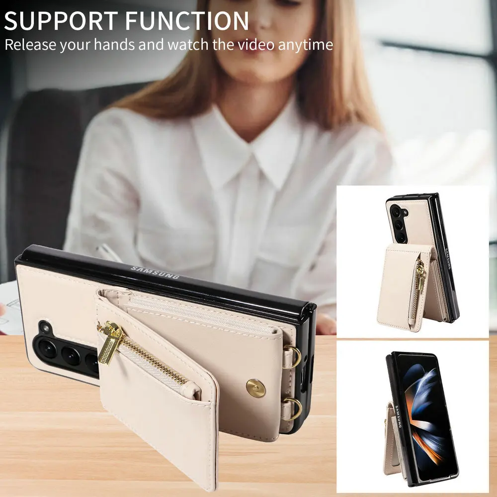 ZFold 5 2023 Zipper Wallet Card Coque for Samsung Z Fold5 Back Case RFID Funda Samsung Galaxy Z Fold 5 Leather Crossbody Cover