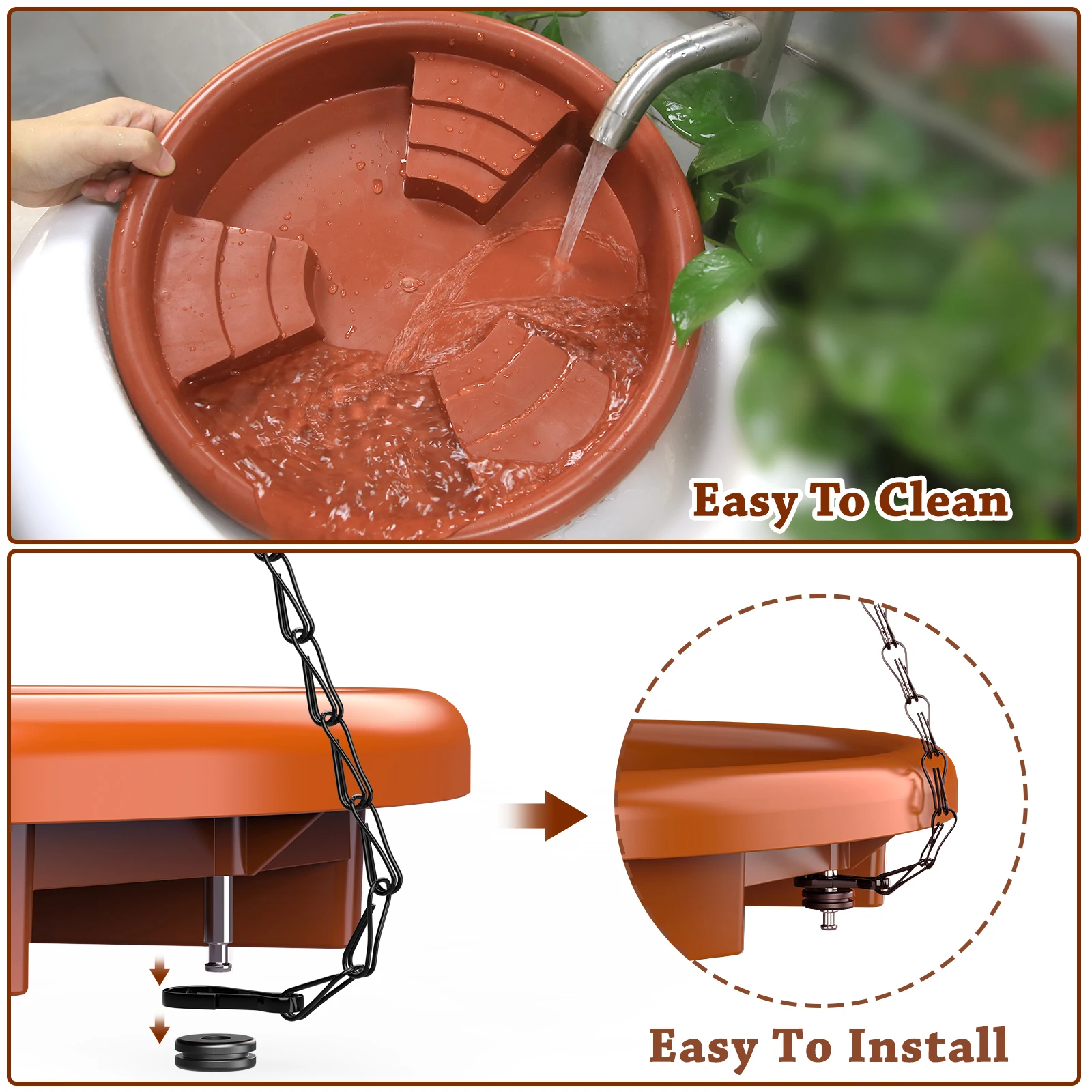 Bird Bath Supplies Bird Feeder Decoration Outdoor Bird Drinking Bird Feeder Tray with Hook and Chain