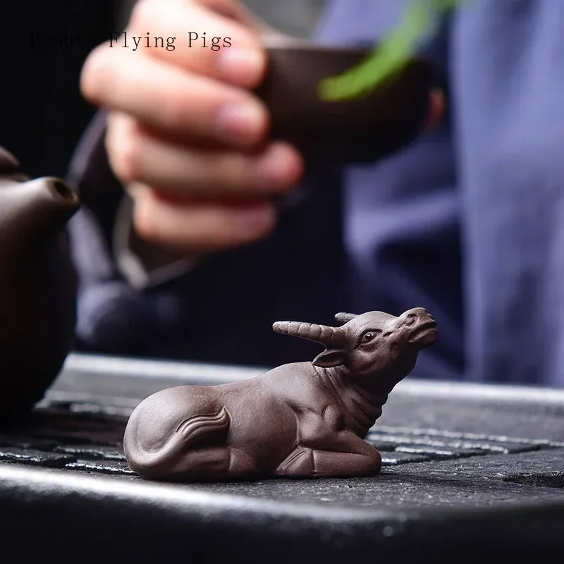 1 set of cute animal ornaments purple clay cow fish tea pet, tea tray coffee table exquisite decoration Kung Fu tea set