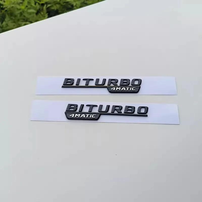 2개 자동차 문자 펜더 트림 배지 BITURBO 4MATIC Plus 엠블럼 스티커 메르세데스 AMG C43 E43 GLE43 GLC43 W205 W213 액세서리