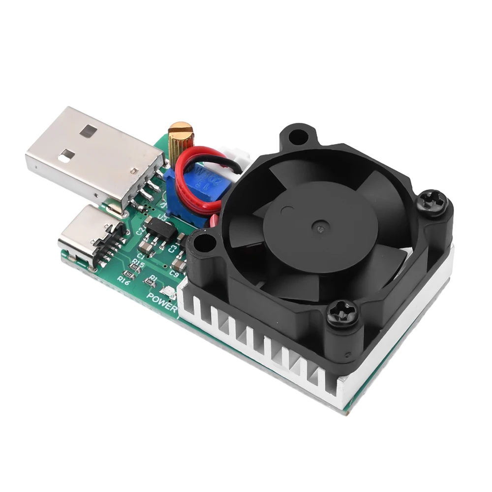 Resistance Tester 18W/22.5W 3.7V~13V Electronic Load Power Discharge USB/Type-C 0.15A~3A Adjustable Resistor Test Module with Cooling Fan