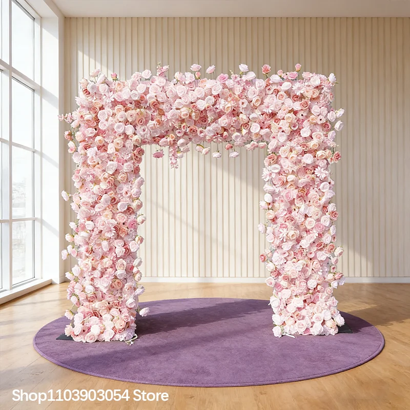 Maßgefertigter Romantischer Rosa Rosen-Blumenreihen-Sofaläufer Blumenarrangement Bogen-Dekoration Outdoor-Hochzeits-Hintergrund Quadratischer Rahmen Party-Requisiten