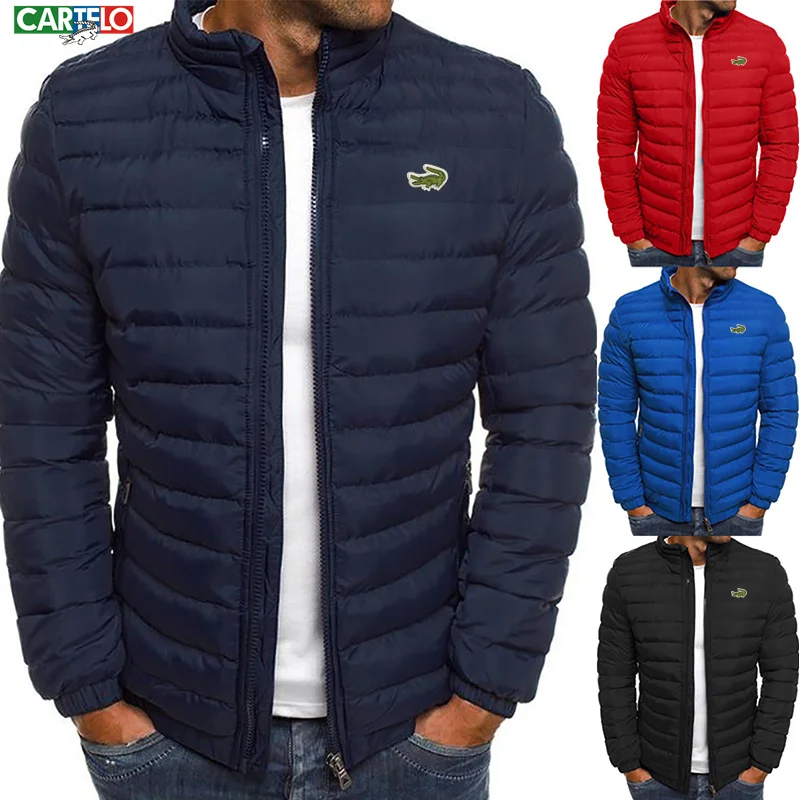 CARTELO 2023 Autumn and Winter New Men's Waterproof Windproof Jacket Fashion Casual Mock Neck Thickened Embroidery Cotton Jack