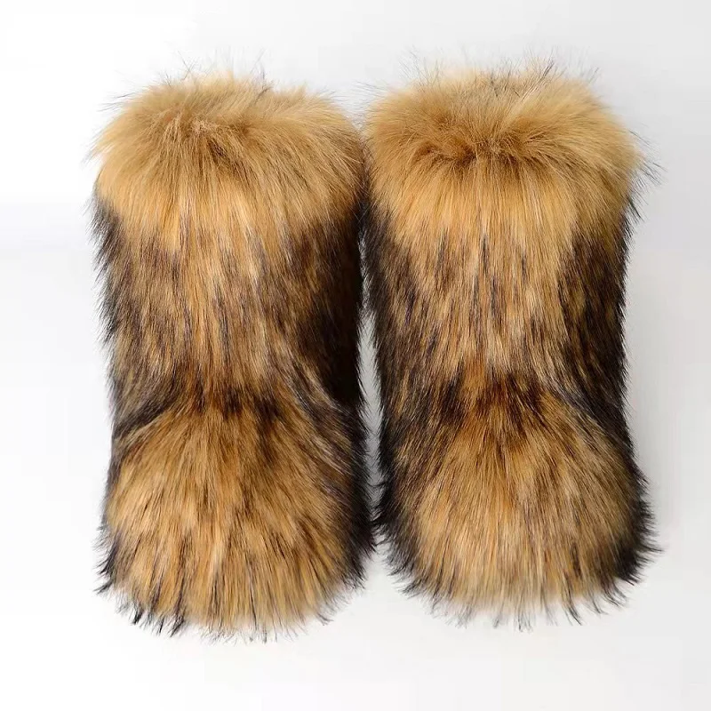 

2022 Women's High Imitation Fox Leather Boots In Winter Women's Plush Warm Snow Boots Luxury Outdoor Warm Fashionable Flat