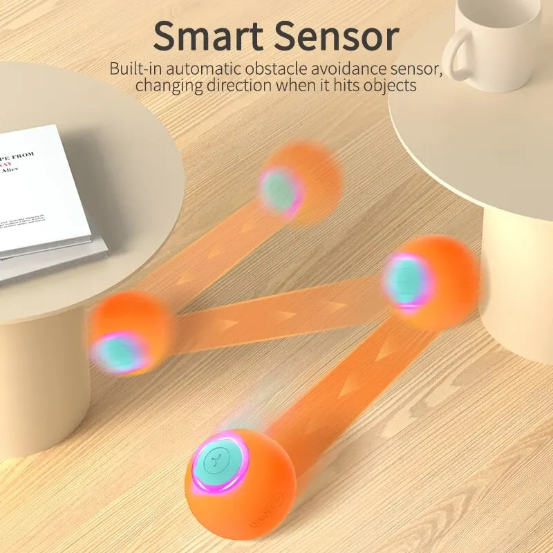 ROJECO Smart Cat Toys كرة كذاب تفاعلية 360 درجة لعبة كهربائية للحيوانات الأليفة تدور تلقائيًا - Image 4