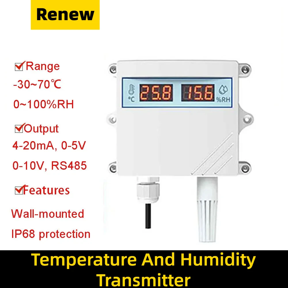 고정밀 온도 및 습도 트랜스미터 센서, RS485 무선 벽걸이 산업용, 0-5V, 0-10V, 4-20mA