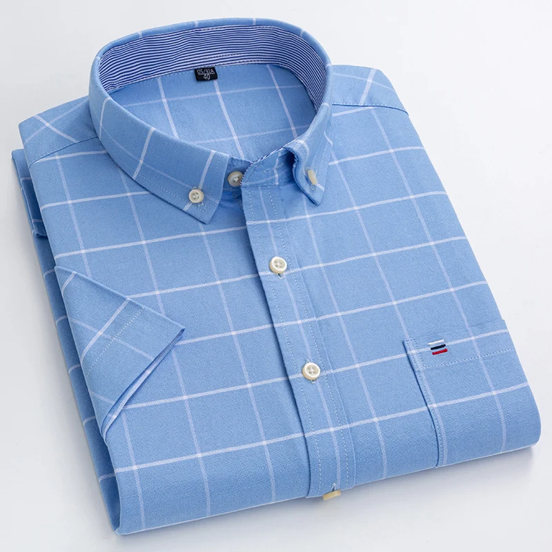 New in shirt Plus Size 7XL summer Short sleeve shirts for men 100%cotton striped plaid tops slim fit formal white office clothes 2