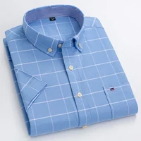 New in shirt Plus Size 7XL summer Short sleeve shirts for men 100%cotton striped plaid tops slim fit formal white office clothes 2
