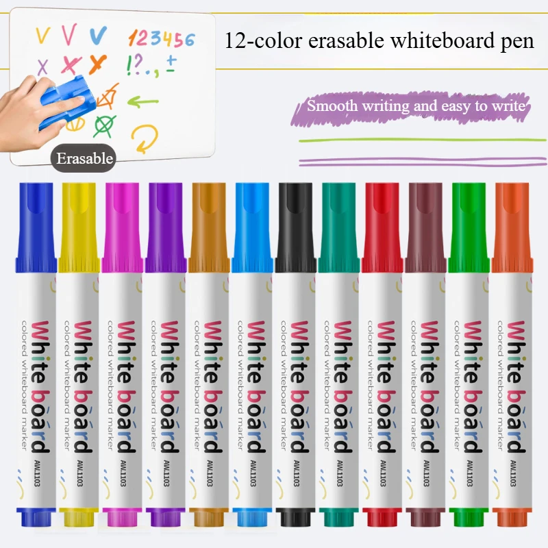 12pcs Color Whiteboard Pen Durable Not Faded Easy To Write and Wipe for Writing and Painting on Blackboard