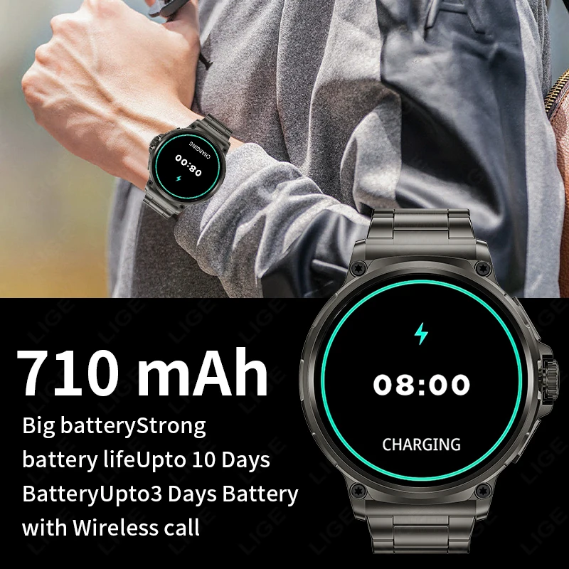 LIGE New Outdoor Sports Fitness GPS Track Smartwatch HD Bluetooth Call 710 mah IP68 Waterproof Blood Pressure Blood Oxygen Watch 6