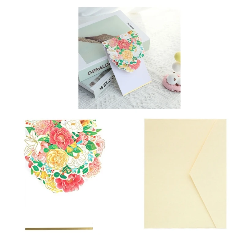 

PopUp Greeting Card Handmade Flower Bouquet Greeting Card Paper Card Birthday Invitation Postcard for Women Men Gift