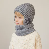 2Pcs/set Winter Kids Hat Scarf Toddler Bonnet Snowflake Pattern Knitted Infant Hats Outdoor Children Warm Accessories 4-10Y 2
