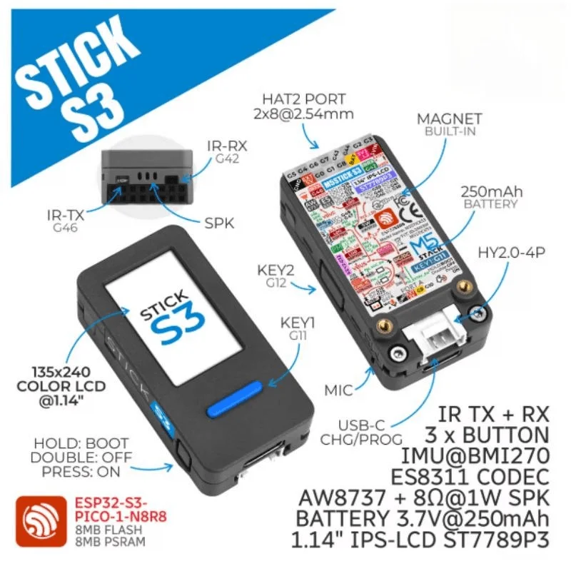 M5Stack StickS3 ESP32 S3 고성능 소형 IoT 개발 키트