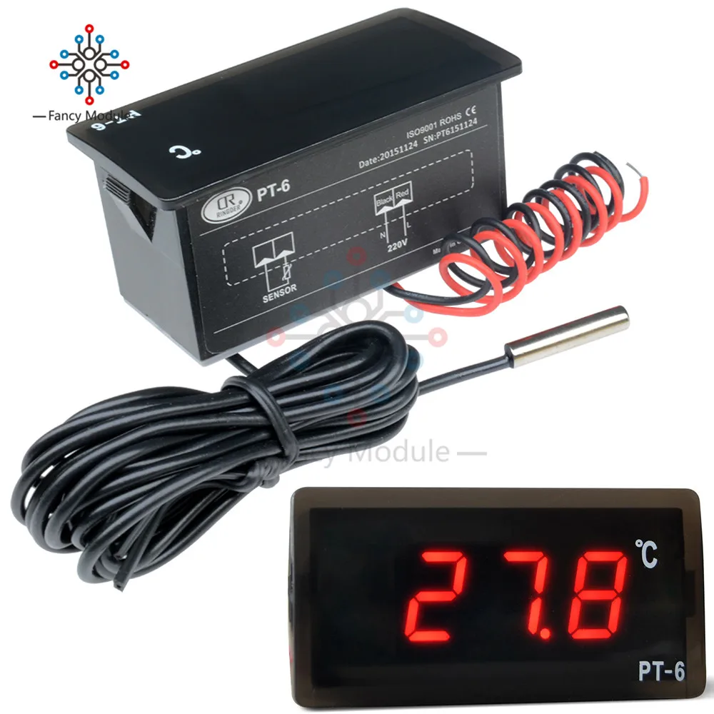 AC Round Panel LED Digital Thermometer Indicator 2m Sensor - China