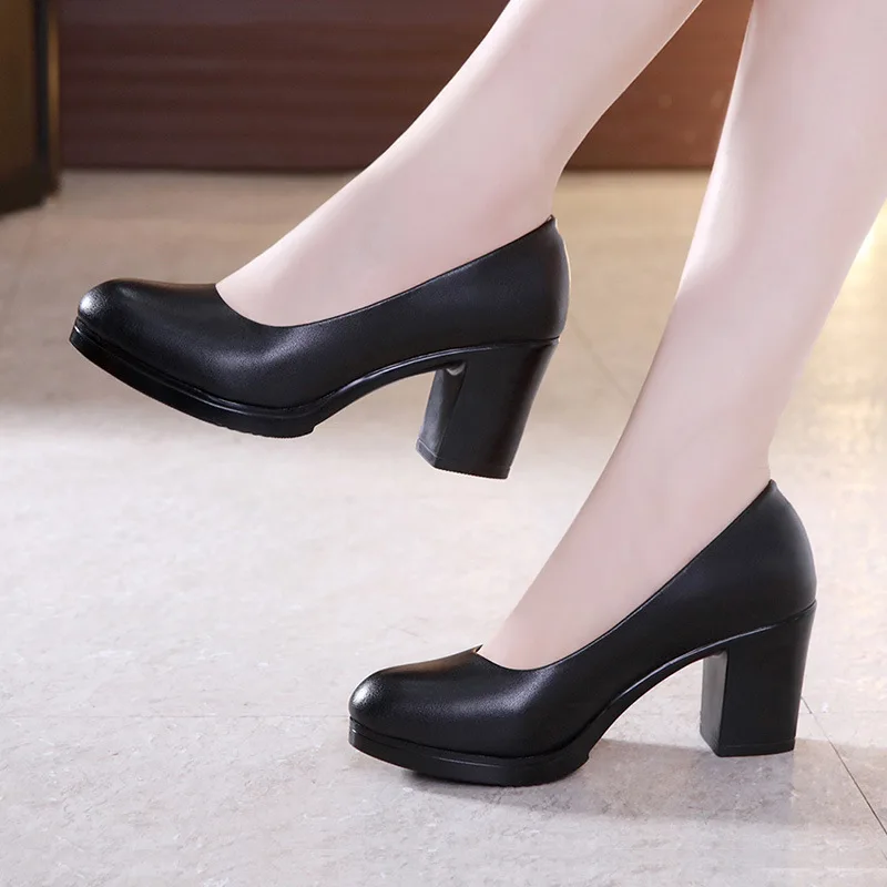 Velký rozměr 32-43 ženy vysoký podpatky boty práce šaty kolo hlava dámská pumps úřad kariéra pohodlné černá práce boty