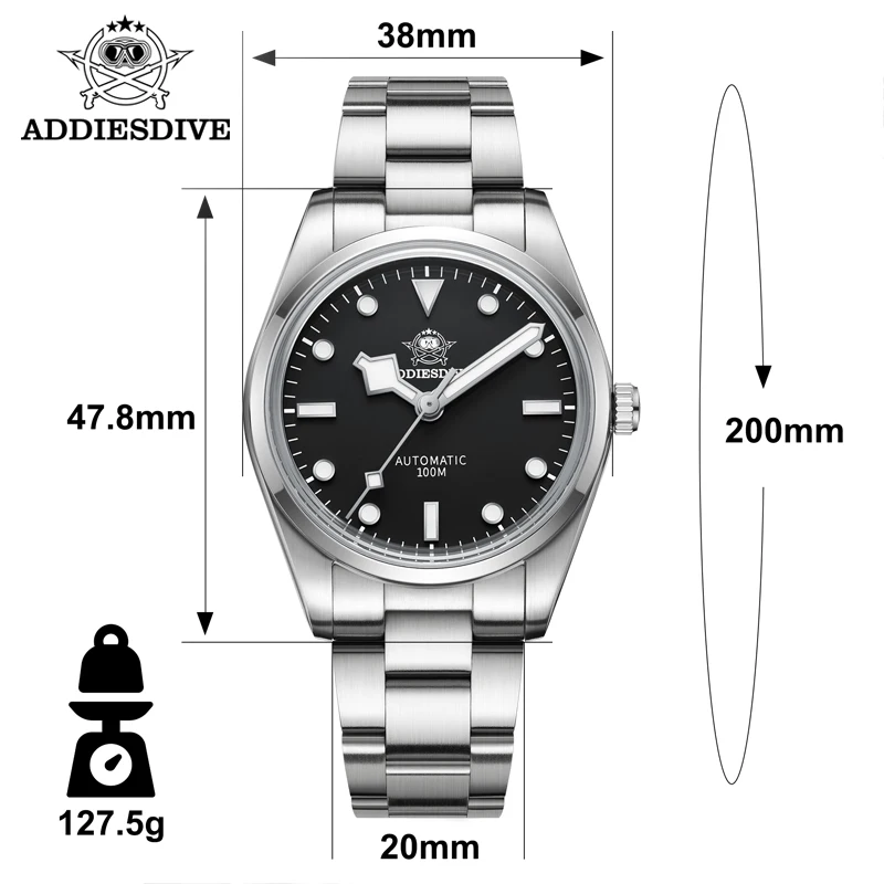 ADDIESDIVE AD2113 Men Dress Watches Sapphire Glass BGW9 Super Luminous 10Bar NH35 Automatic Mechanical Watch Reloj Hombre