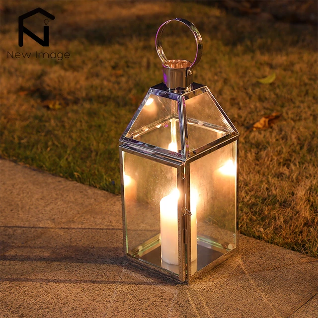 Silver Decorative Lanterns 16 Inch Stainless Steel Candle Lanterns Tempered  Glass For Indoor Outdoor Events Parities Weddings - Candle Holders -  AliExpress