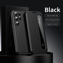 Smart View Flip Cover: Premium PU Leather Case with Window - Galaxy S23 Ultra (Black)