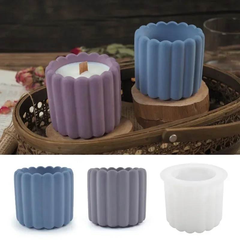 Candle Cup Silicone Mold DIY Cement Gypsum Candle Jar Silicone Mold Aromatherapy Gypsum Vertical Stripe