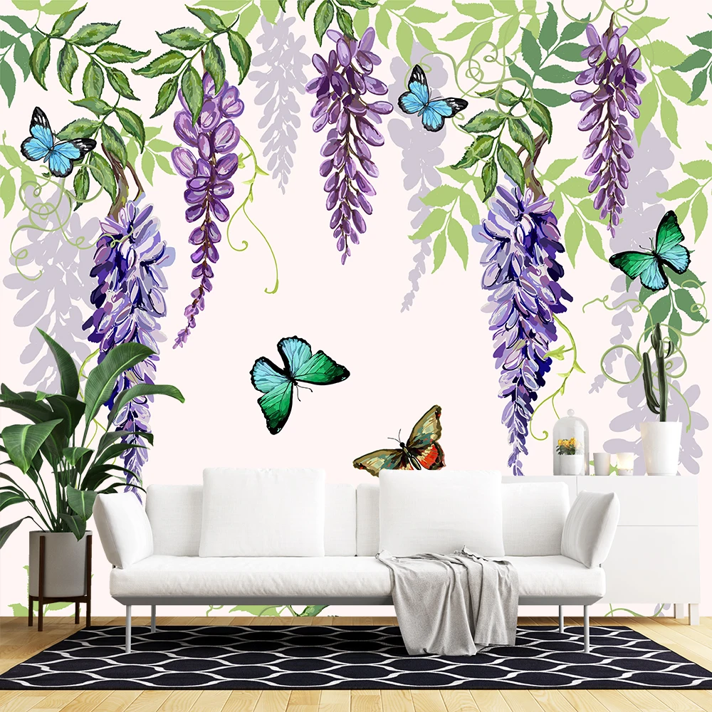 

Butterflies in Lavender Field Large Living Room Wall Decor Wall Sticker Wall Decals for Bedroom Kids Room Removable Sticker