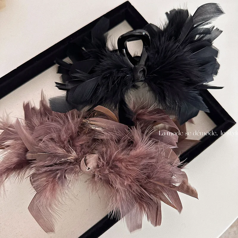 Straußen feder Klemm clip weiblich groß neue Rücken Gehirn Löffel schwarz Fell Hai Klemm clip super unsterbliche Kopf bedeckung