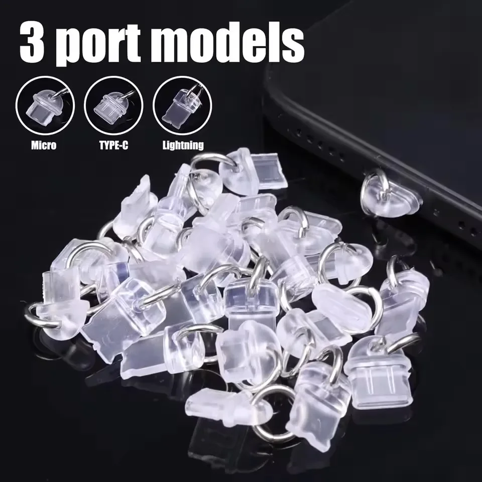 DIY 먼지 플러그 투명 방진 보호 캡 IOS/마이크로 USB/타입 C 포트 보호용 먼지 마개