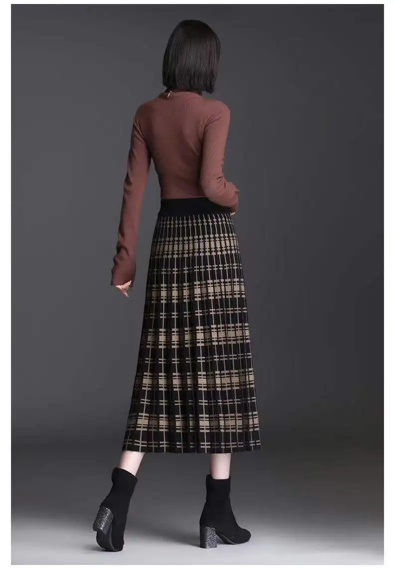 Plaid Skirt Winter Thick Woolen Half-Length Skirt 2025 New High-Waist Plaid A-Line Large Skirt Apring Autumn Elegant