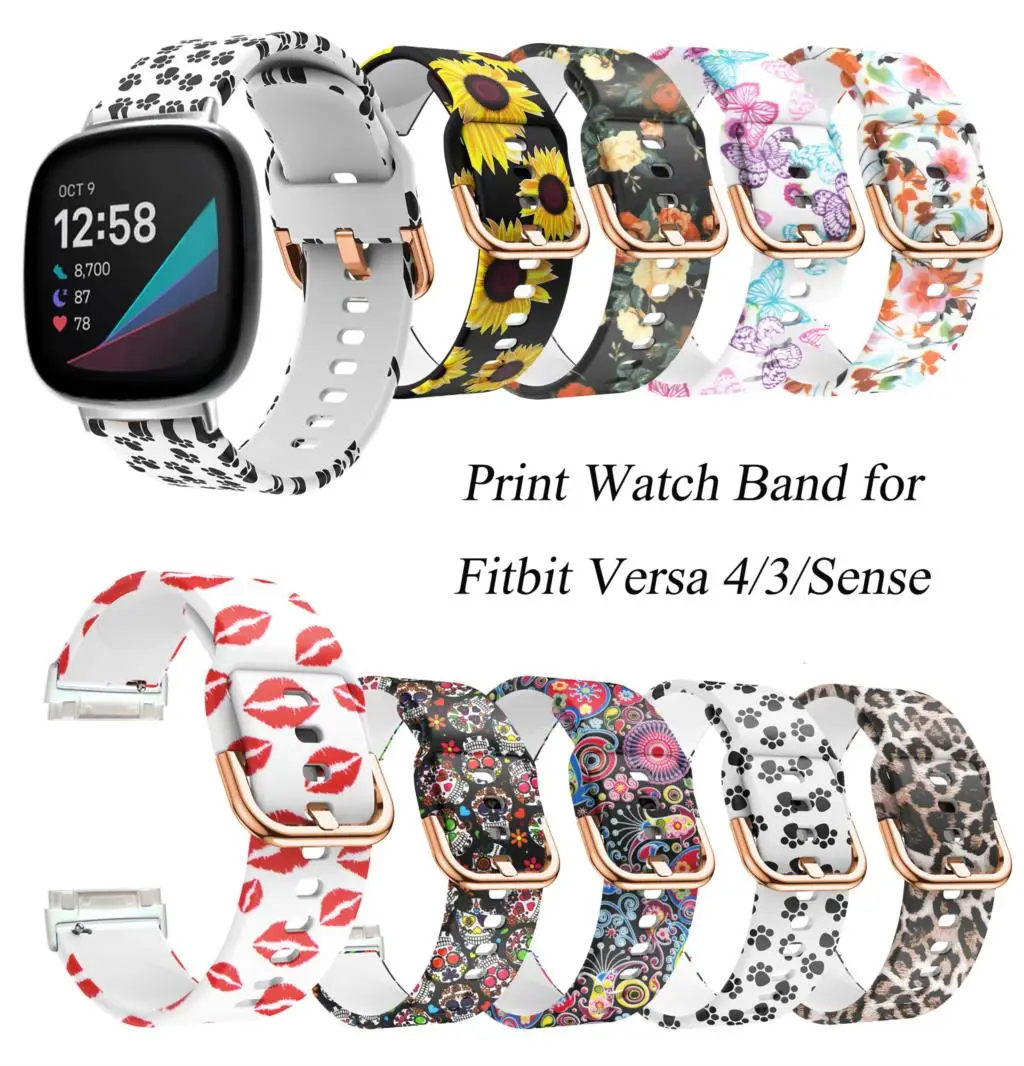

Print Watch Band for Fitbit Versa 3 Strap Correa Fitbit Versa 4 Wristband Sport Silicone Replacement for Fitbit Sense Bracelet