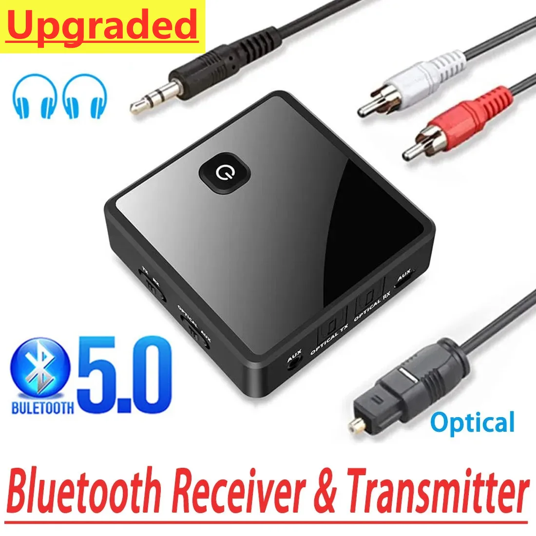 블루투스 5.0 송신기 리시버 Aptx 저지연 3.5mm AUX 잭 광학 SPDIF 무선 오디오 어댑터, PC TV 자동차 스피커용 