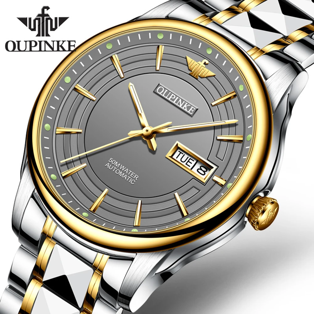 OUTINKE Top Original Men's Automatic Mechanical Fashion Watch Classic Luxury 50M Waterproof High Grade Tungsten Steel Watch