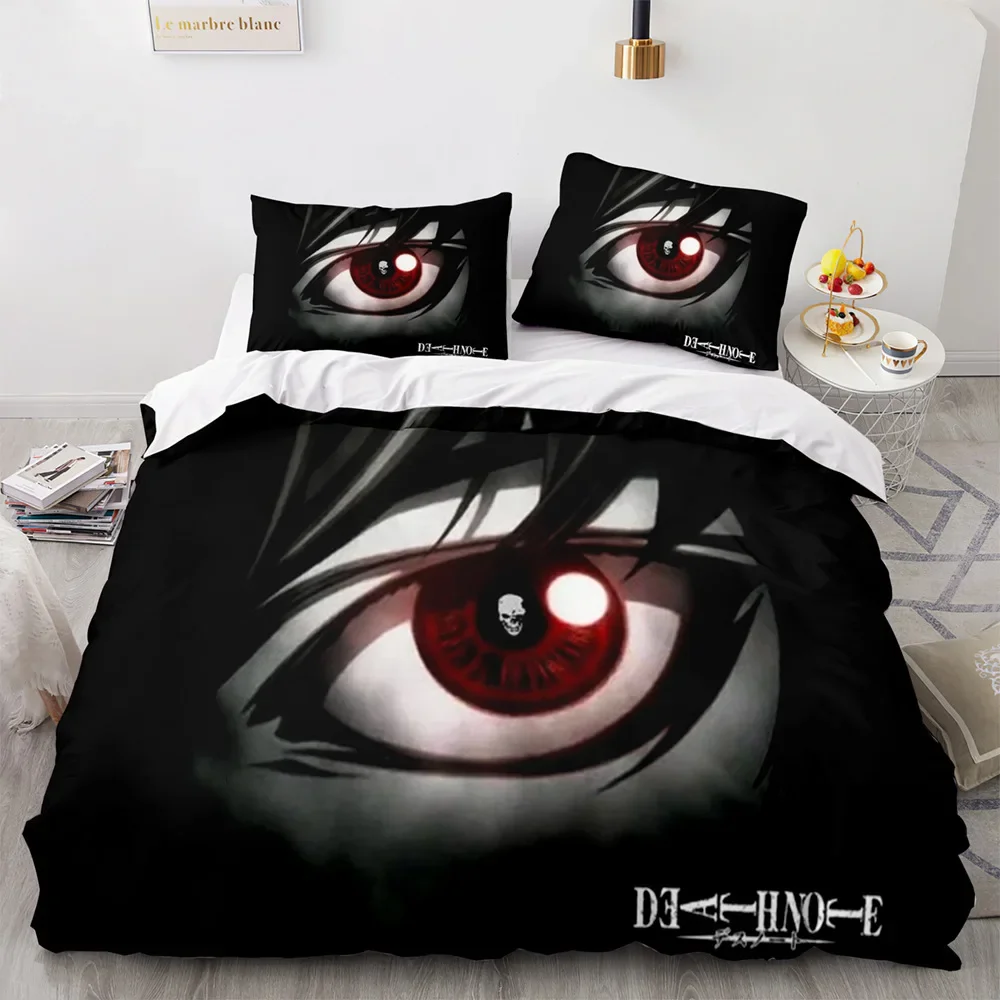 3D Death Note Anime Bedding Set Soft Quilt Duvet Cover with Pillowcase for Single Twin Full Queen King Size Decorative Bed