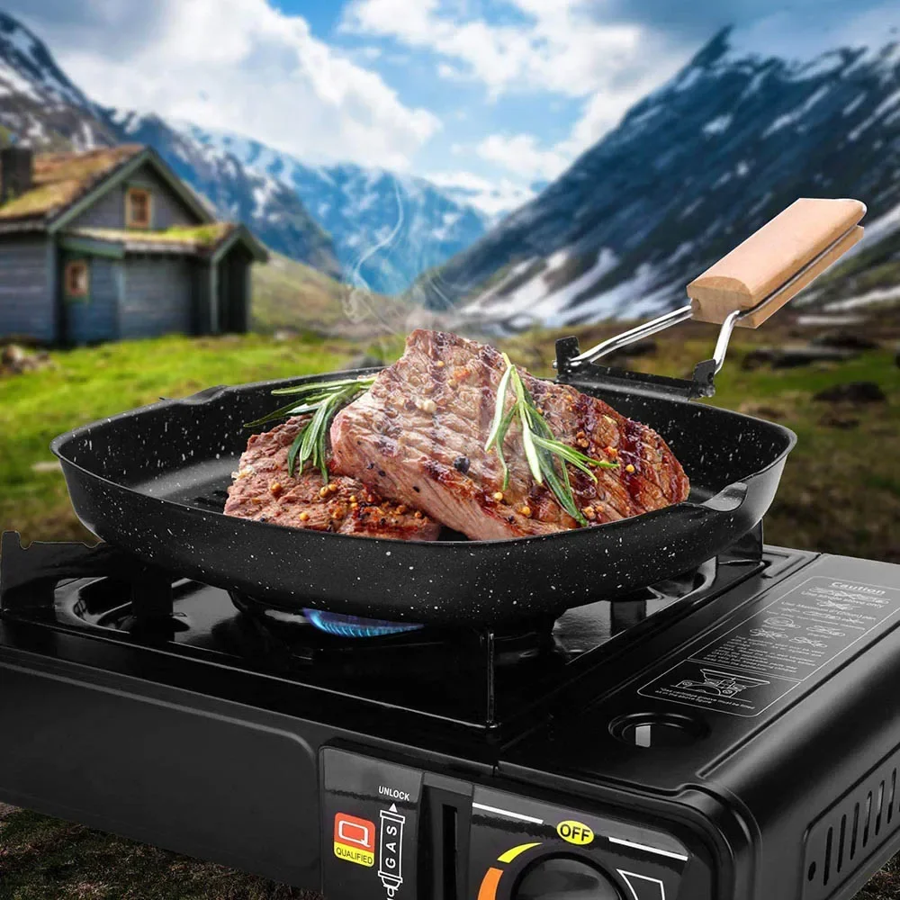 Camping Cookware Frying Pan Durable Non-Stick Grilling Pan with Folding Handle Portable Outdoor Hiking Picnic Cooking Equipment 6