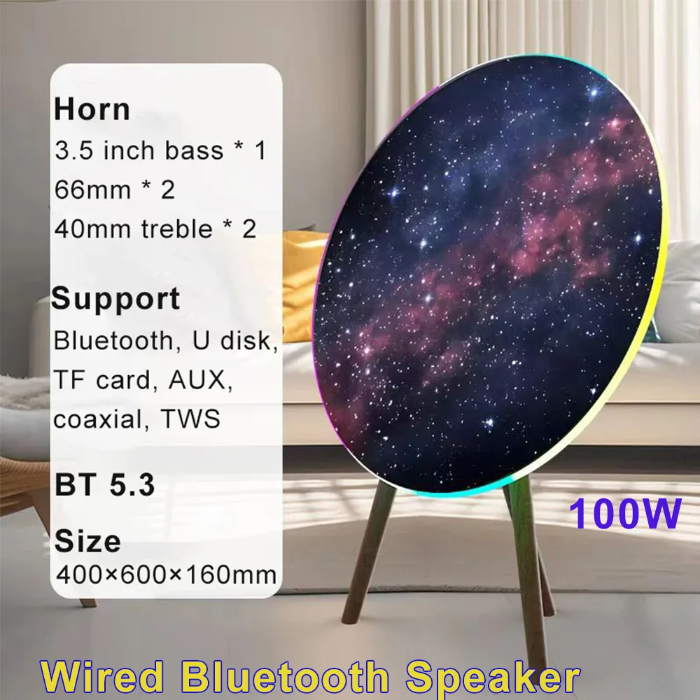 

100W Powerful UFO Wired Bluetooth Speaker HIFI Stereo Subwoofer Support U Disk AUX Coaxial Family Living Room Decoration Audio