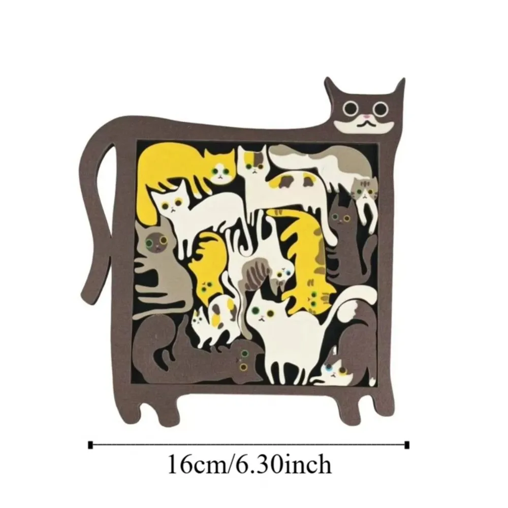Wooden Cat Puzzle Game Brain Burning Special-shaped Cat Figurine Puzzle Building Block Table Games Animal Puzzle Pocket Travel