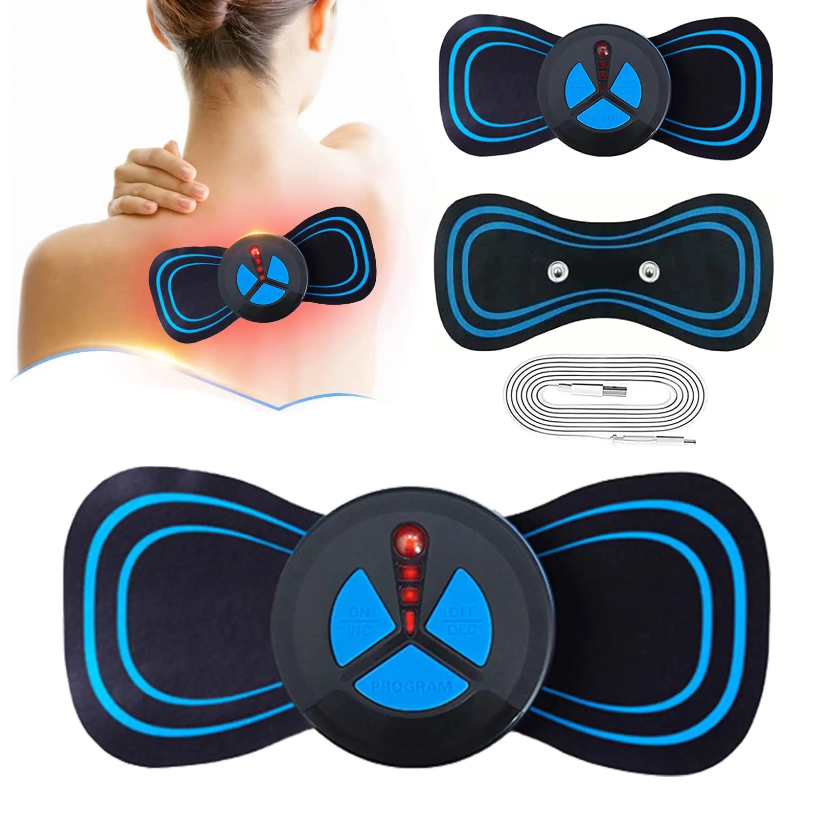 

EMS Mini Neck Massager Cervical Massage Pads 6 Modes Pulse Muscle Stimulator Portable Relief Pain Body Massager