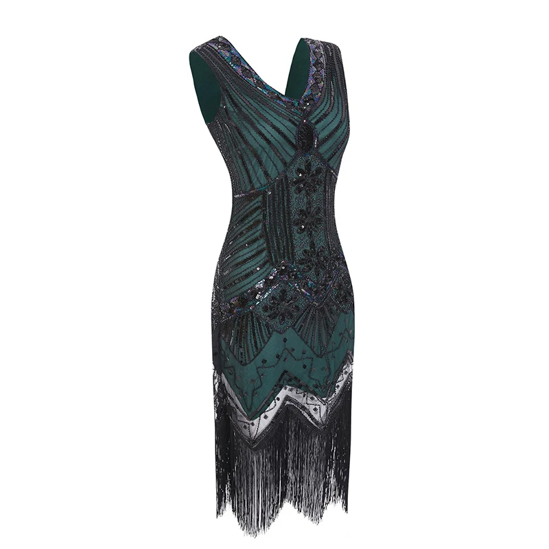 20s Plus Size S-4XL Women 1920s Gastby Sequin Art Embellished Fringed Flapper Dress Party Costumes 3