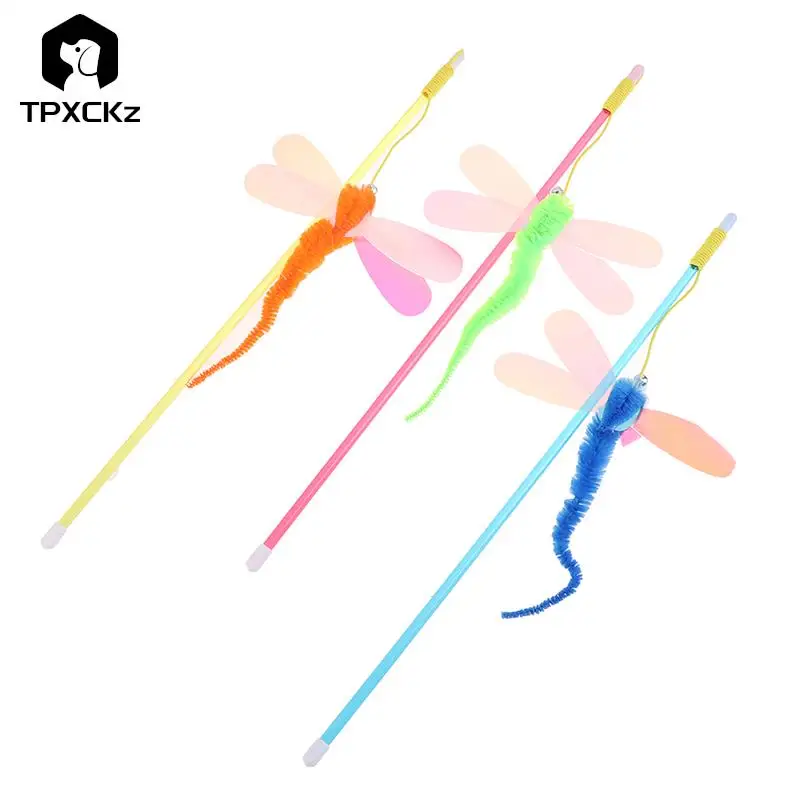 

1PC Funny Cat Stick Wire Toy Pet Dog Cat Teaser Wand Solid Colourful Toy Dragonfly with Bell for Cats Pet Products