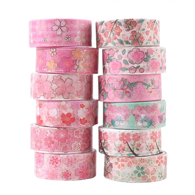 Sakura Washi Tape Scrapbooking Supplies Masking Tape Cinta Adhesiva Decorativa School Supplies Diary Decoration Washitape 12Pcs