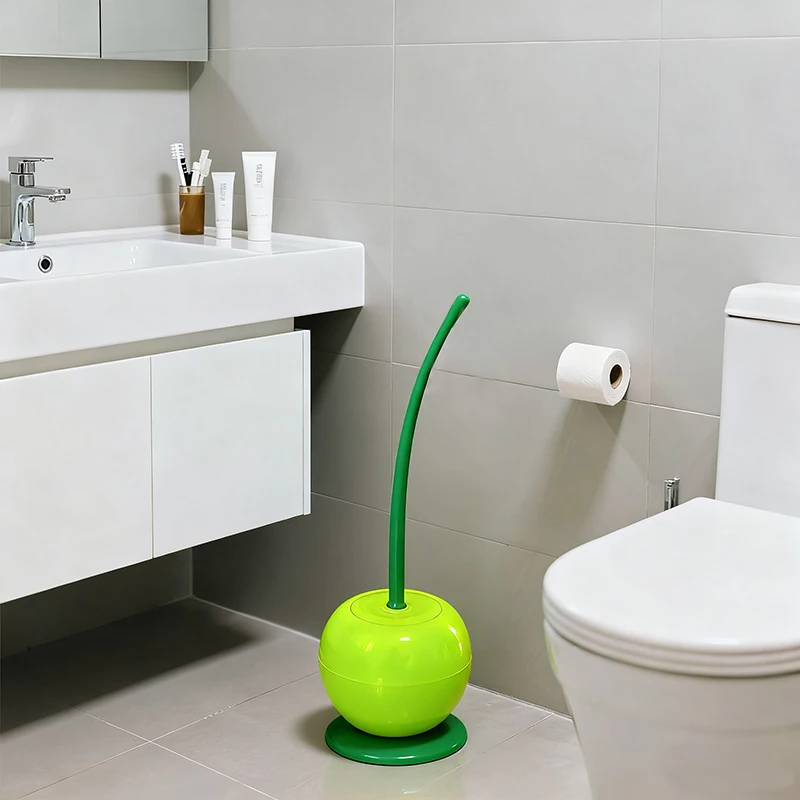 Kreatives Toilettenbürstenset in Kirschform mit langem Griff – Halter für Badezimmerreinigungswerkzeuge, elegantes Accessoire für die Toilettenhygiene_voghion.com