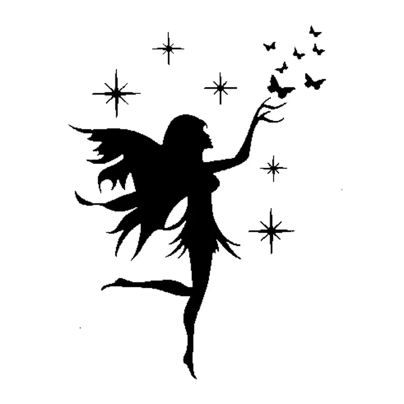 

Personality Car Sticker Fairy Butterfly Removable Decal Art Decor KK Vinyl Black/Silver Sunscreen Waterproof 13cmX17cm