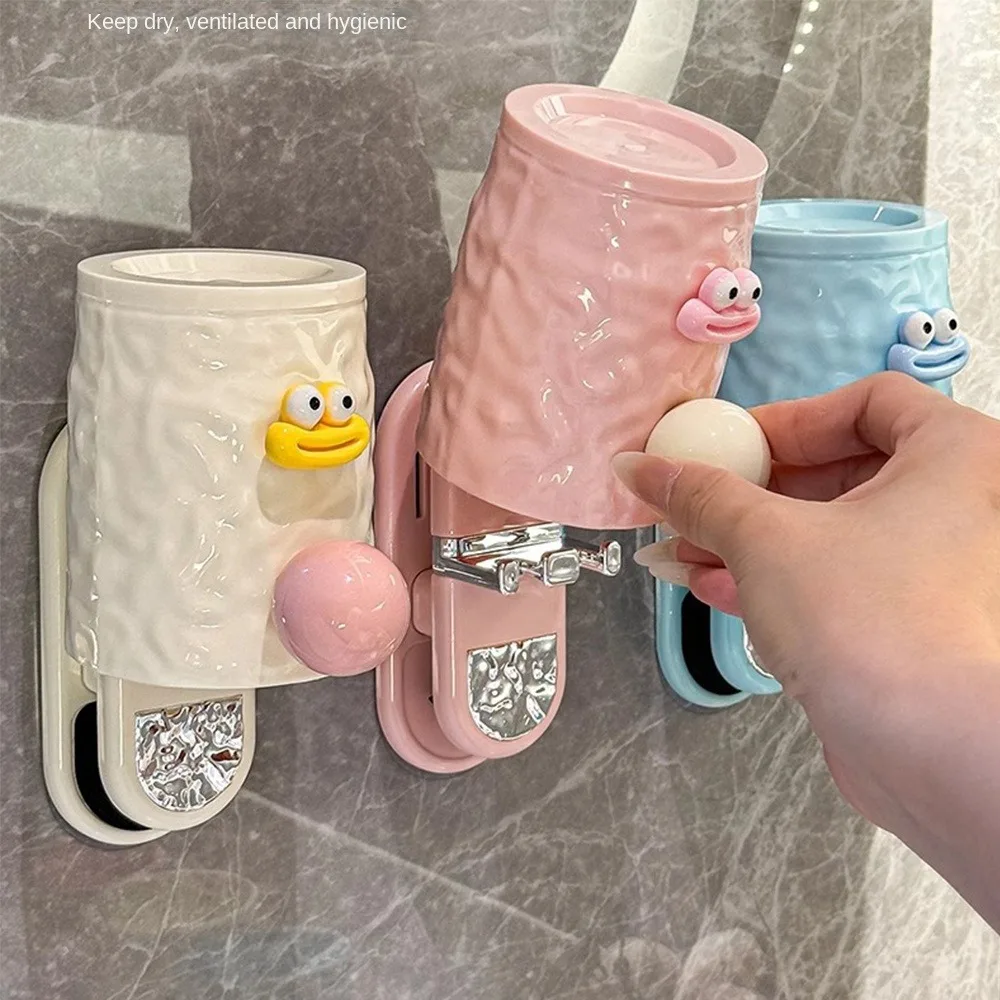 Wall Mounted Mouthwash Cup Punch-free Gargle Cup Toothbrush Storage Toothbrush Holder Holder Set Bathroom