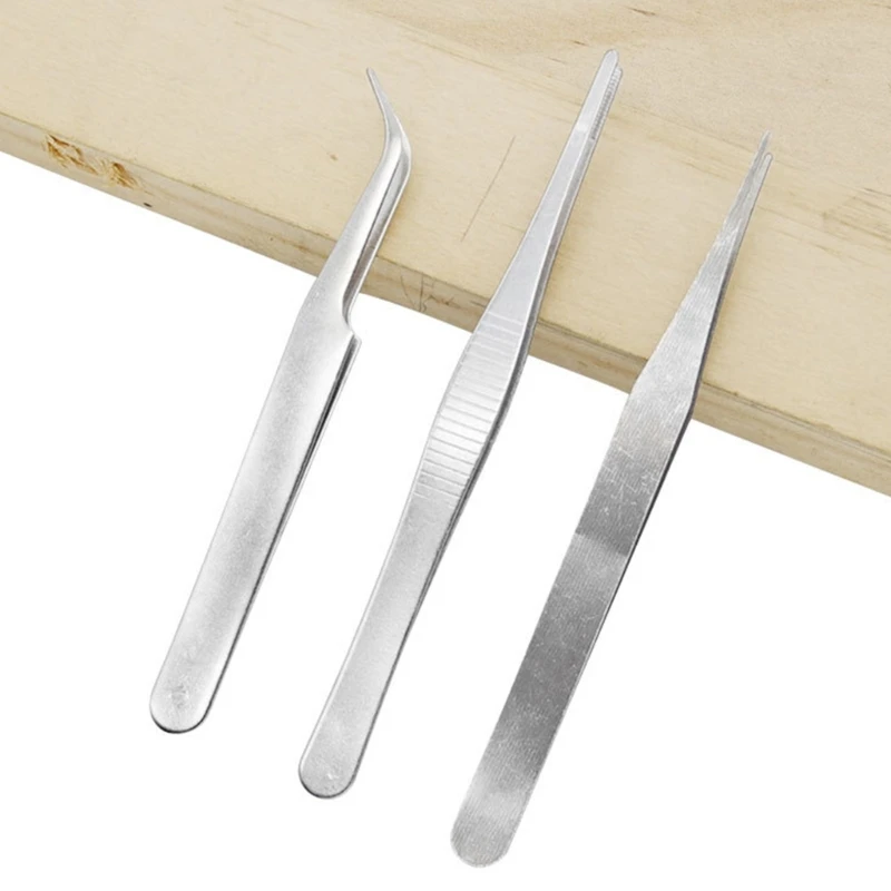 3Pcs Anti Static Tweezers Stainless Steel Maintenance Repair Tool Set Anti Static Model Making Tool Hand Set